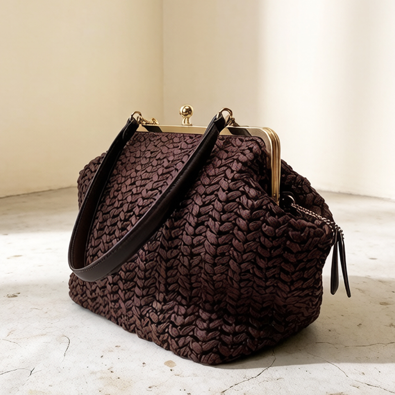 Luxury Bags Supplier - Handgewebte Kisslock-Rahmen-Schultertaschen aus Raffia für Damen